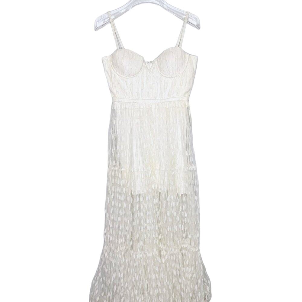 Sau Lee Cream Belle Dress Lace Tulle Overlay Corset Top Spaghetti Straps Size 2